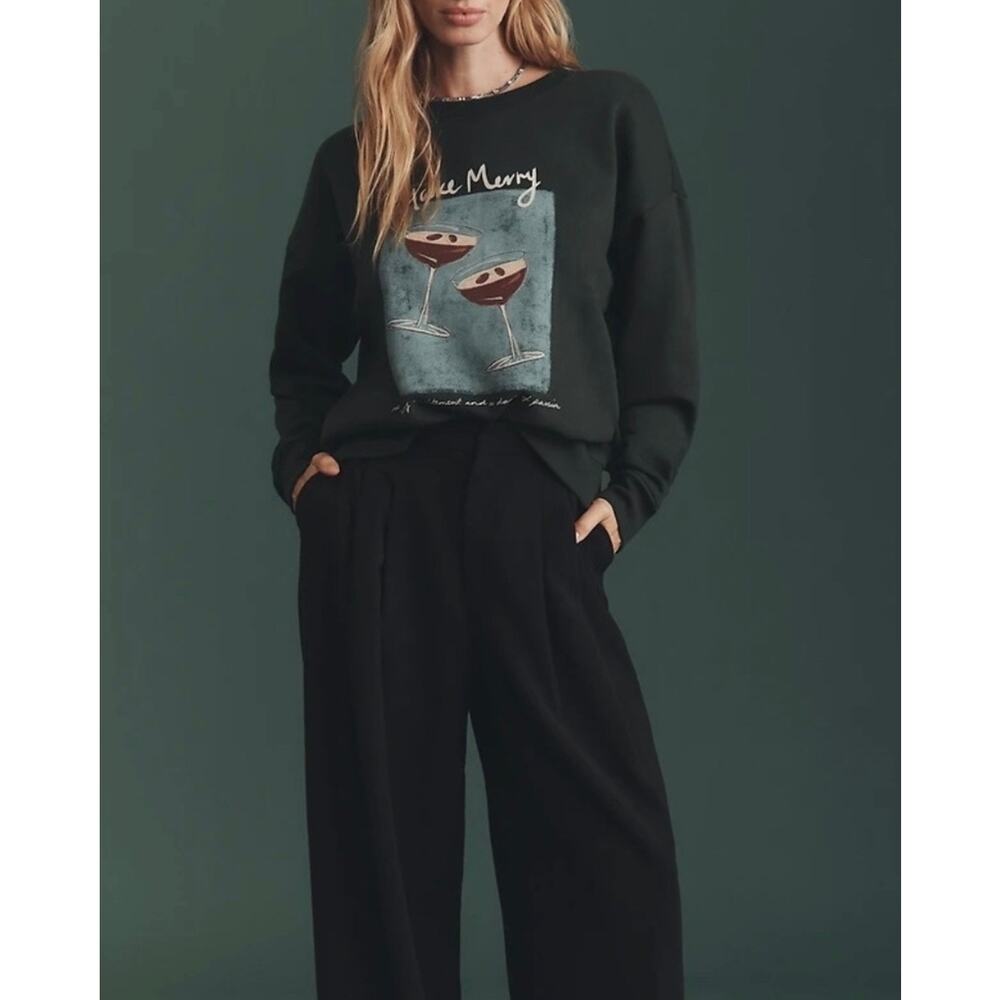 NWT Anthropologie Maeve x Natalia Bagniewska Cocktail Sweatshirt Green-Size M - Picture 2 of 9